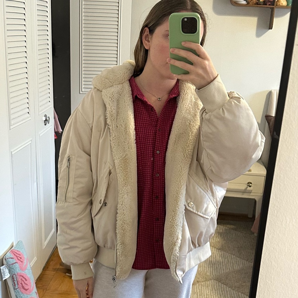 Zara Reversible Fuzzy Bomber Jacket